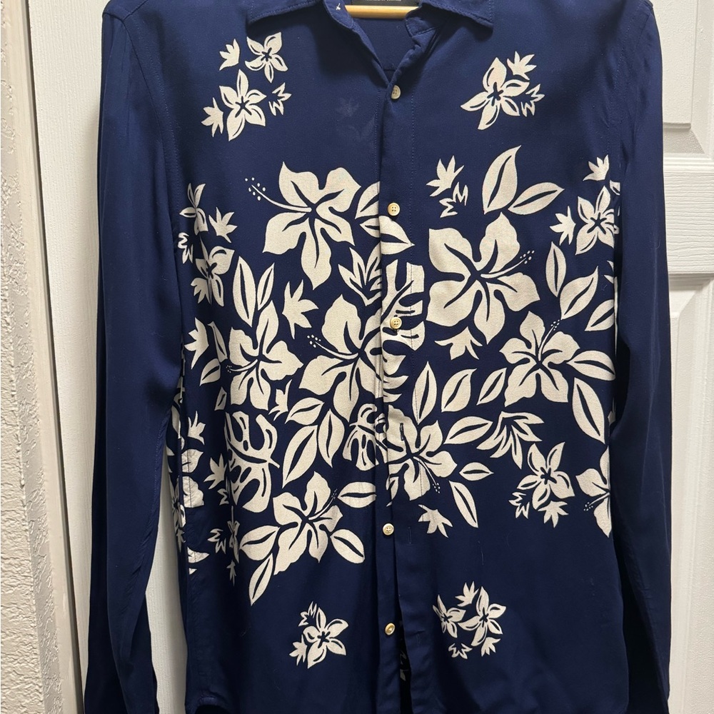 Floral Navy and White Men's Shirt